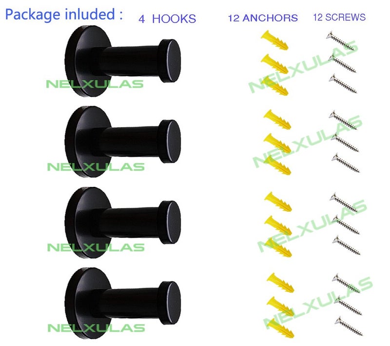 NELXULAS Classic Black Stainless Steel Single Super Heavy Duty Wall Mount Hook, Bath Towel Hooks, Coat Hanger (2", 4 PCS) - Image 2